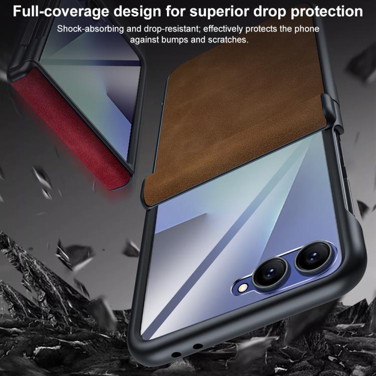 Custodia per telefono con cerniera magnetica e texture in pelle di pecora integrata, con cuciture a vista., For Galaxy Z Flip7 5G, For Galaxy Z Flip6 5G