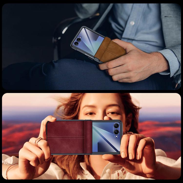 Custodia per telefono con cerniera magnetica e texture in pelle di pecora integrata, con cuciture a vista., For Galaxy Z Flip7 5G, For Galaxy Z Flip6 5G
