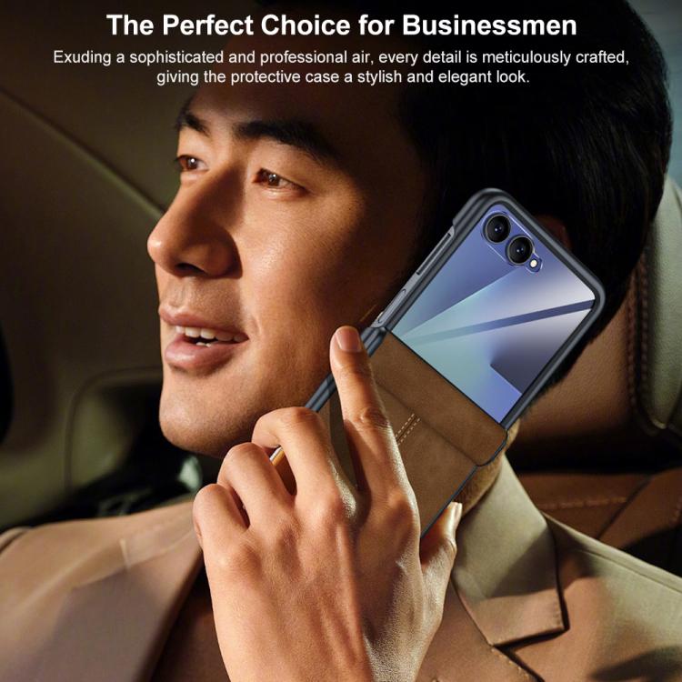 Custodia per telefono con cerniera magnetica e texture in pelle di pecora integrata, con cuciture a vista., For Galaxy Z Flip7 5G, For Galaxy Z Flip6 5G