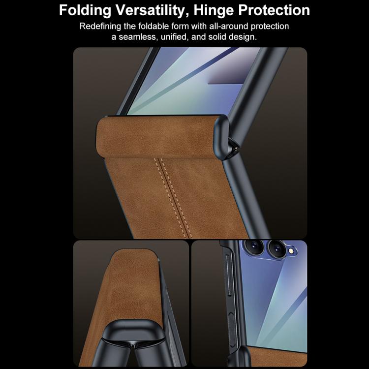 Custodia per telefono con cerniera magnetica e texture in pelle di pecora integrata, con cuciture a vista., For Galaxy Z Flip7 5G, For Galaxy Z Flip6 5G