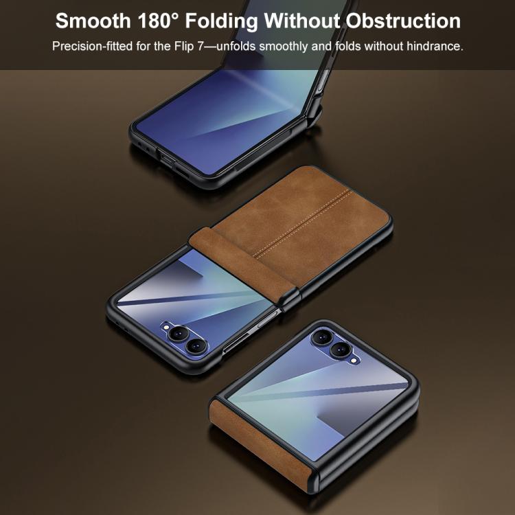Custodia per telefono con cerniera magnetica e texture in pelle di pecora integrata, con cuciture a vista., For Galaxy Z Flip7 5G, For Galaxy Z Flip6 5G