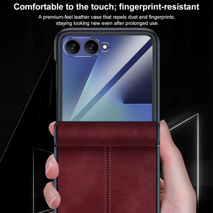 Custodia per telefono con cerniera magnetica e texture in pelle di pecora integrata, con cuciture a vista., For Galaxy Z Flip7 5G, For Galaxy Z Flip6 5G