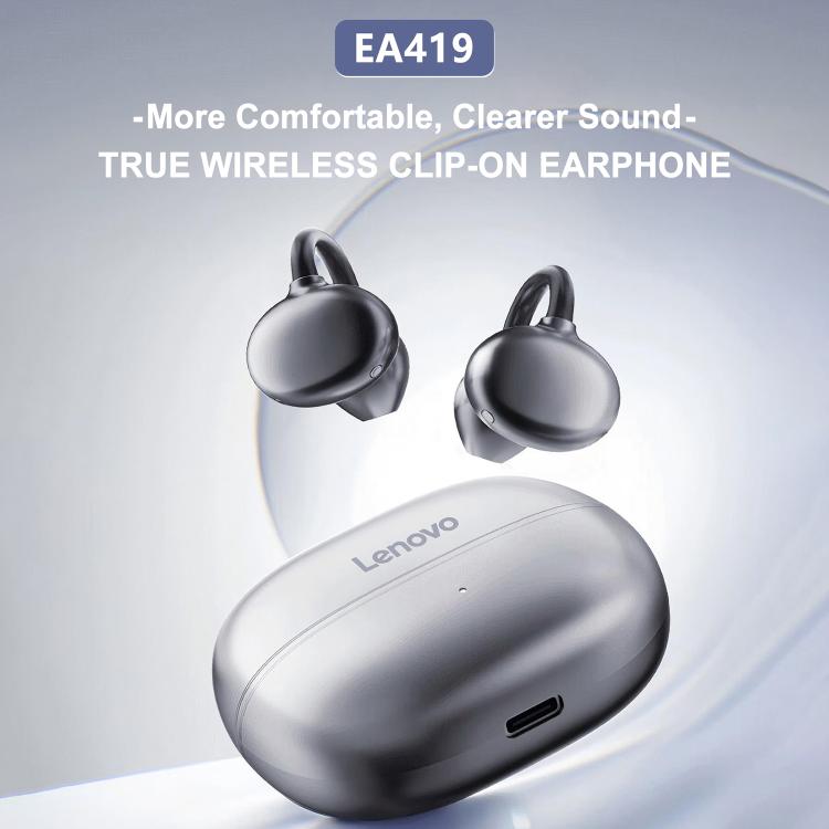 Auricolari Bluetooth true wireless Lenovo EA419 con clip a orecchio aperto.