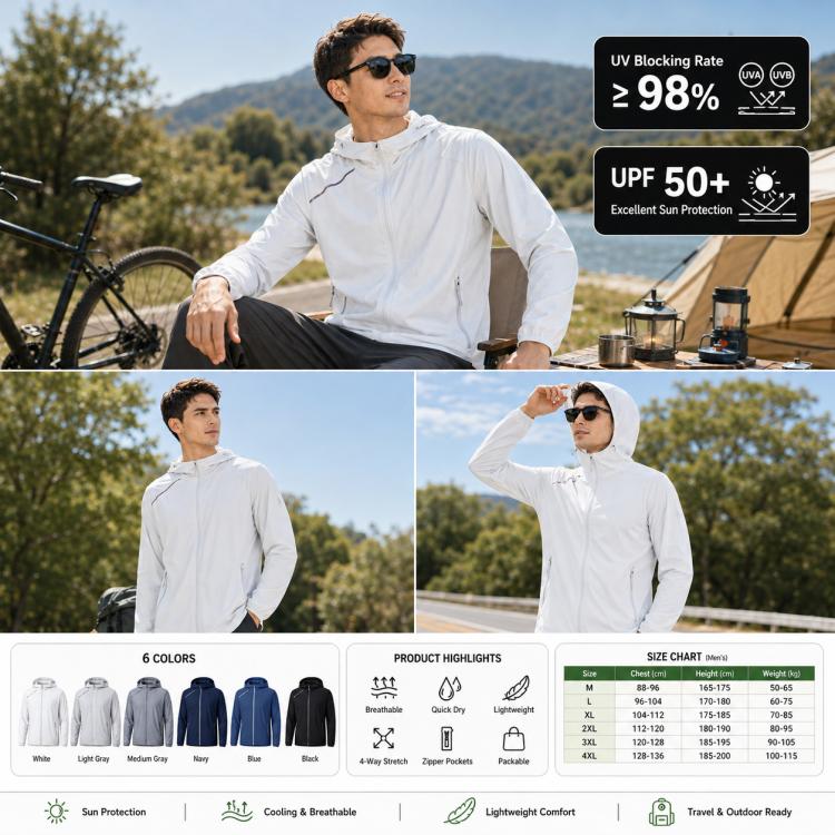 Cappotto da uomo leggero e traspirante con protezione solare UPF50+, M, L, XL, 2XL