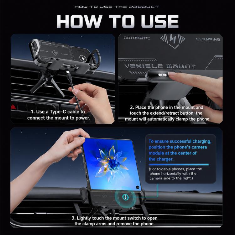 Caricabatterie wireless auto 15W con supporto girevole