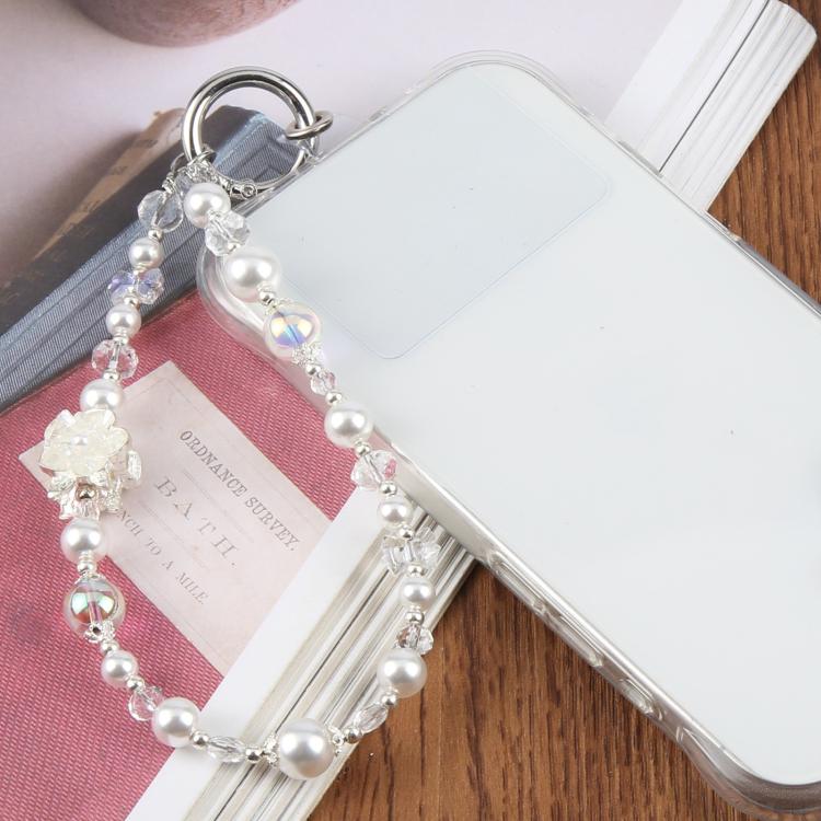 Ciondolo da polso per cellulare con catena corta a perline e cordino in lega con cuscinetto di sicurezza per donne e ragazze
