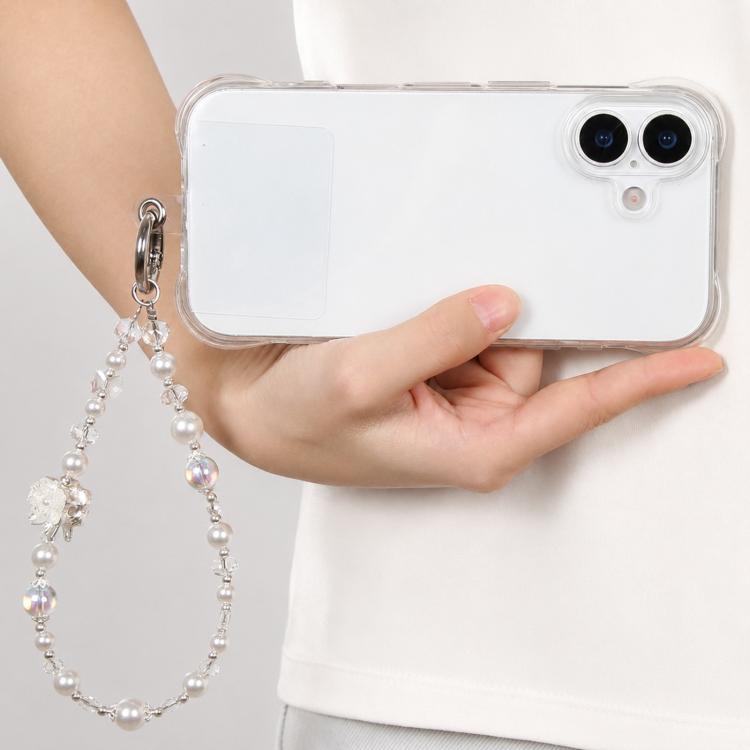 Ciondolo da polso per cellulare con catena corta a perline e cordino in lega con cuscinetto di sicurezza per donne e ragazze