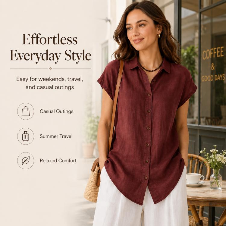 Camicia da donna a maniche corte leggera antipiega