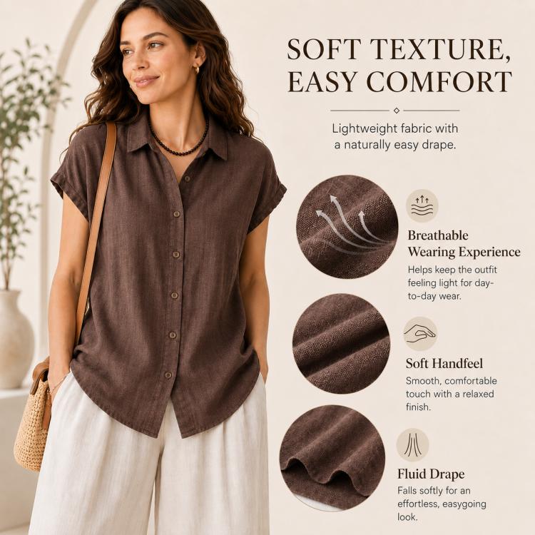Camicia da donna a maniche corte leggera antipiega