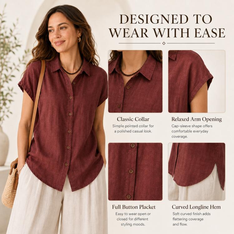 Camicia da donna a maniche corte leggera antipiega