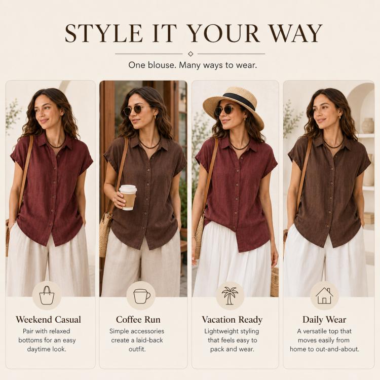 Camicia da donna a maniche corte leggera antipiega