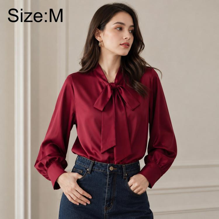 Camicetta da donna a maniche lunghe con fiocco al collo, casual da ufficio., S, M, L, XL