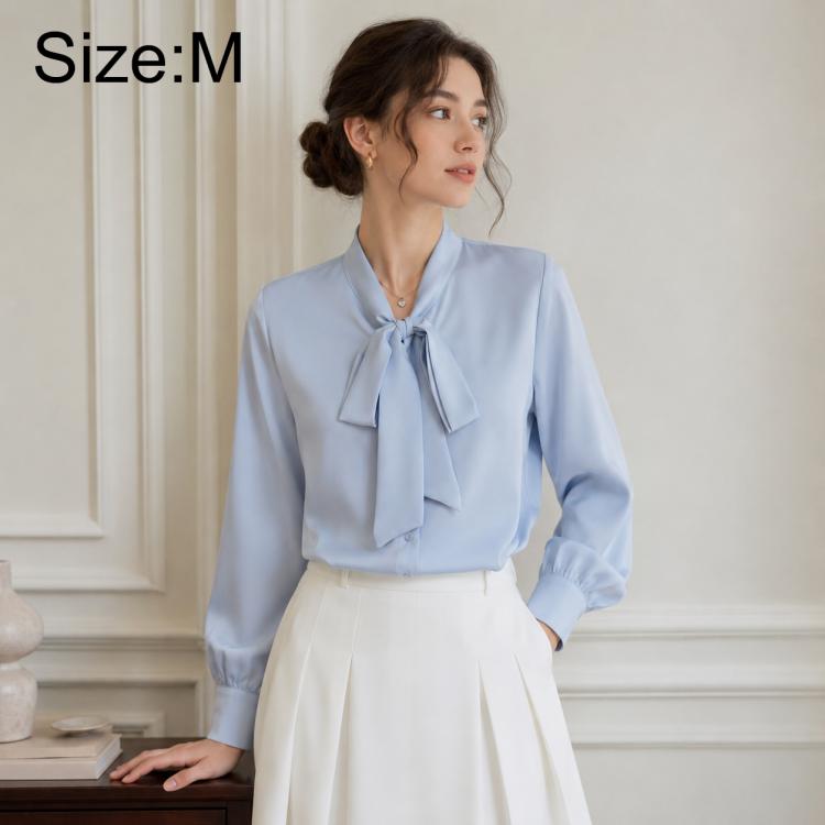 Camicetta da donna a maniche lunghe con fiocco al collo, casual da ufficio., S, M, L, XL
