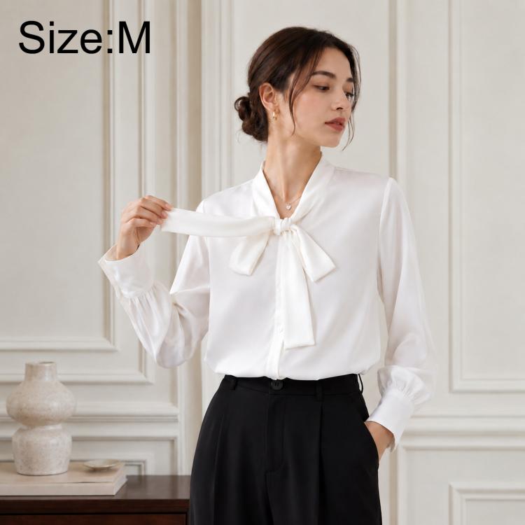 Camicetta da donna a maniche lunghe con fiocco al collo, casual da ufficio., S, M, L, XL