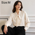 Camicetta da donna a maniche lunghe con fiocco al collo, casual da ufficio., S, M, L, XL