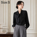 Camicetta da donna a maniche lunghe con fiocco al collo, casual da ufficio., S, M, L, XL