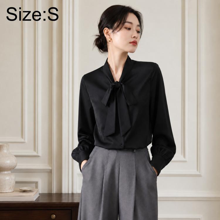 Camicetta da donna a maniche lunghe con fiocco al collo, casual da ufficio., S, M, L, XL