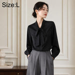 Camicetta da donna a maniche lunghe con fiocco al collo, casual da ufficio., S, M, L, XL