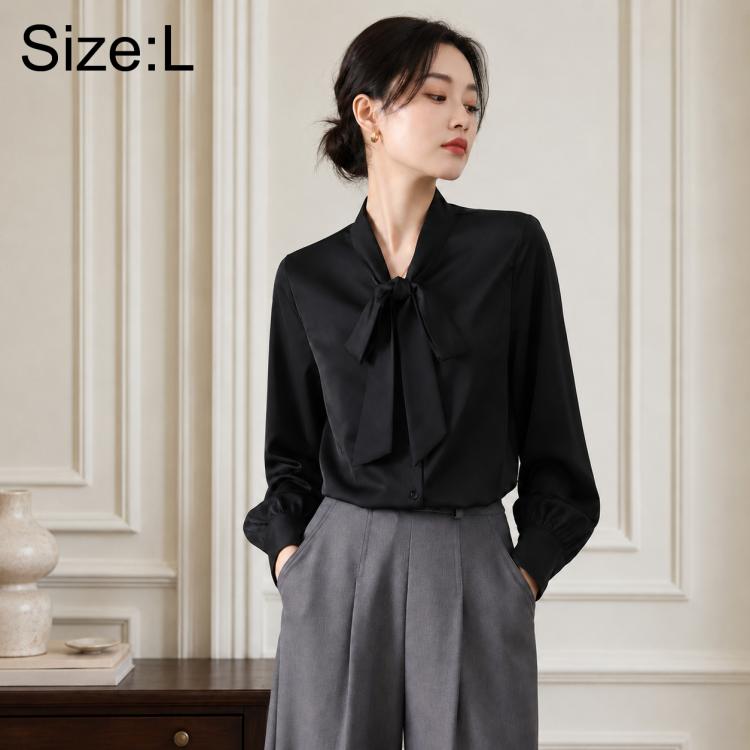 Camicetta da donna a maniche lunghe con fiocco al collo, casual da ufficio., S, M, L, XL