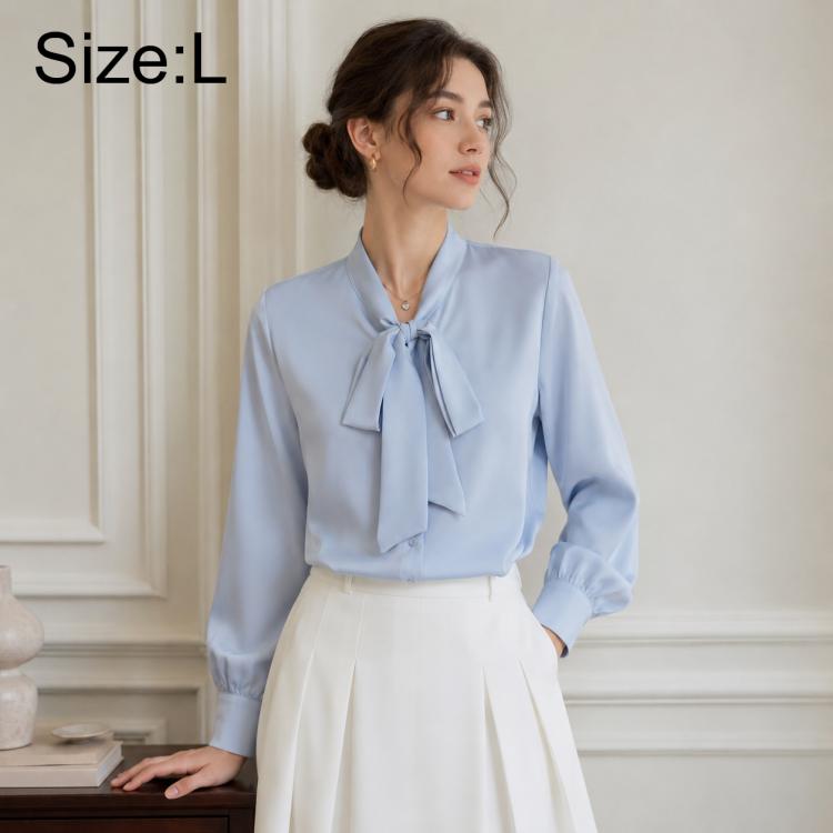 Camicetta da donna a maniche lunghe con fiocco al collo, casual da ufficio., S, M, L, XL