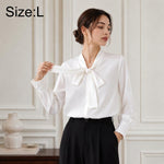Camicetta da donna a maniche lunghe con fiocco al collo, casual da ufficio., S, M, L, XL