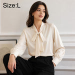 Camicetta da donna a maniche lunghe con fiocco al collo, casual da ufficio., S, M, L, XL