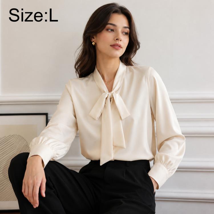 Camicetta da donna a maniche lunghe con fiocco al collo, casual da ufficio., S, M, L, XL