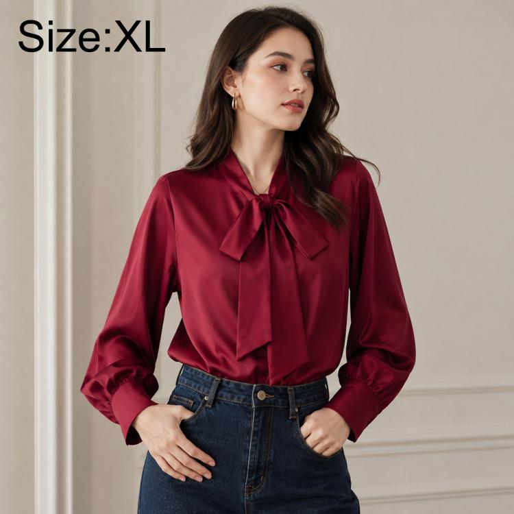 Camicetta da donna a maniche lunghe con fiocco al collo, casual da ufficio., S, M, L, XL