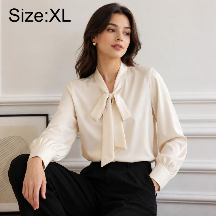 Camicetta da donna a maniche lunghe con fiocco al collo, casual da ufficio., S, M, L, XL