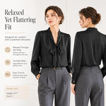 Camicetta da donna a maniche lunghe con fiocco al collo, casual da ufficio., S, M, L, XL