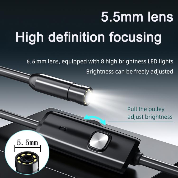 AN112T Endoscopio digitale industriale con connettore Type-C, IP67, 8 LED e cavo da 5,5 mm, 8 LED., 1m Hard Cable, 2m Hard Cable, 3.5m Hard Cable, 5m Hard Cable, 10m Hard Cable