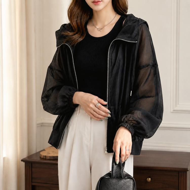 Cappotto da donna leggero con cappuccio e protezione solare., Free Size