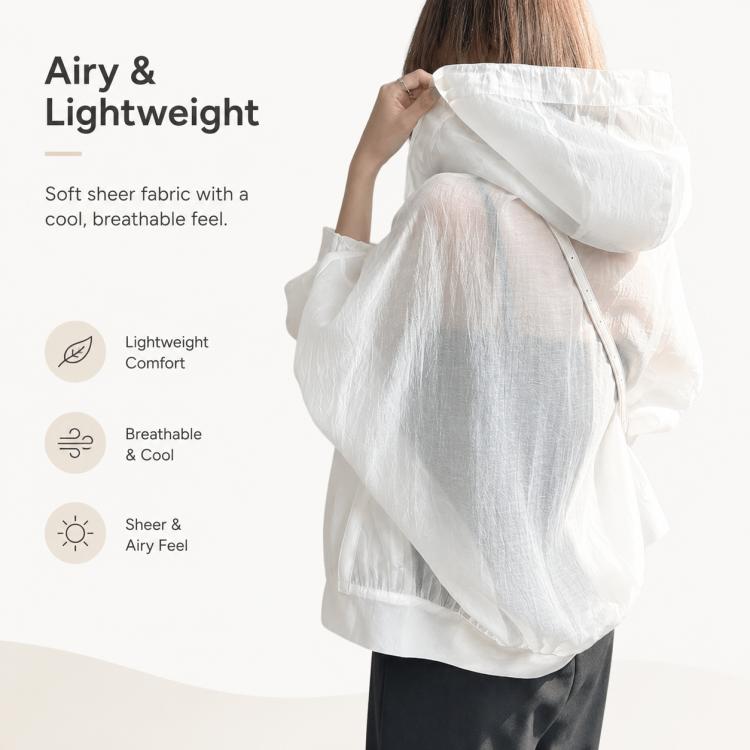 Cappotto da donna leggero con cappuccio e protezione solare., Free Size