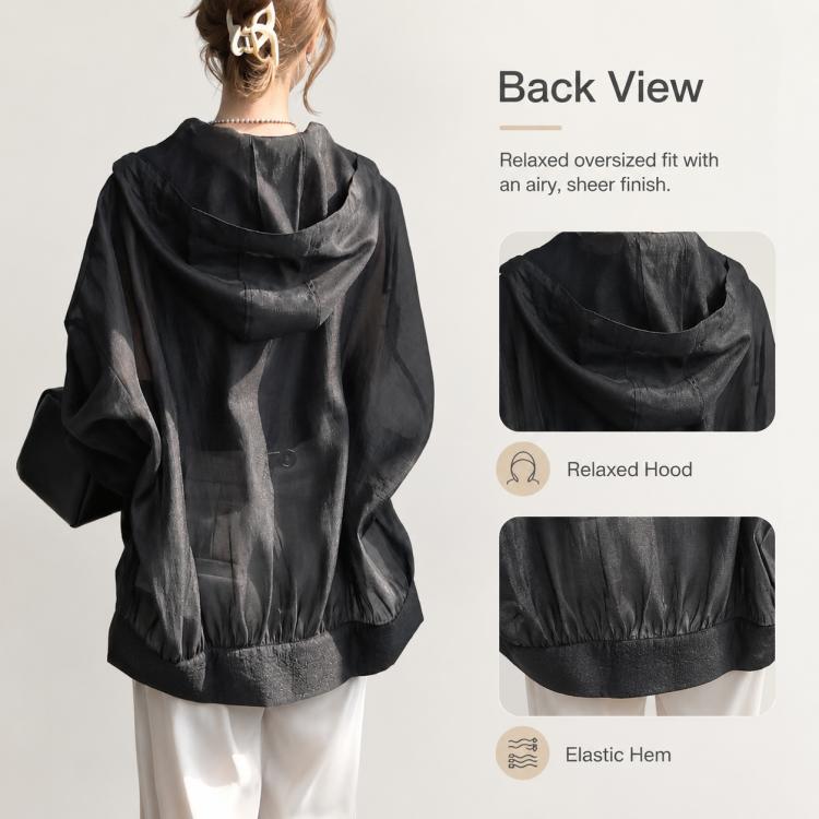 Cappotto da donna leggero con cappuccio e protezione solare., Free Size