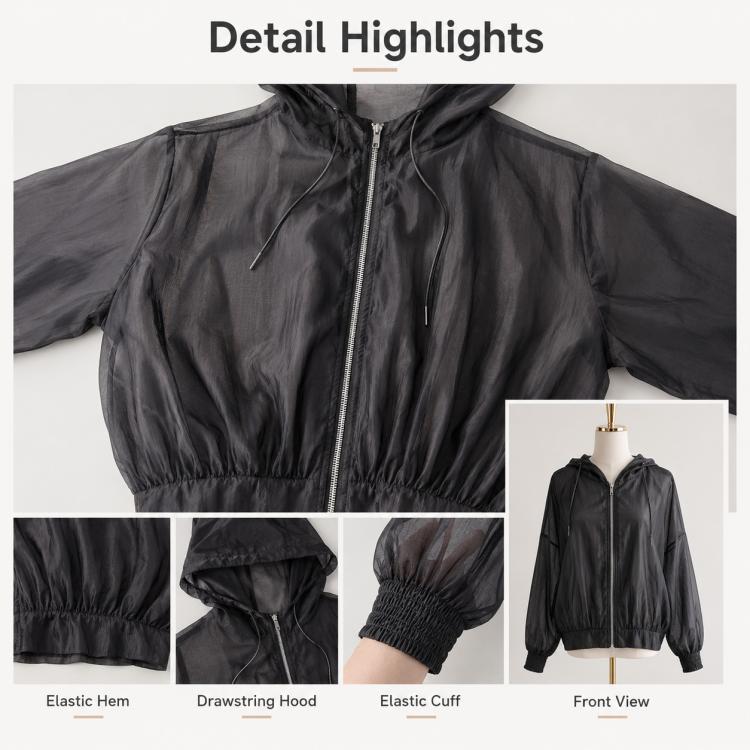 Cappotto da donna leggero con cappuccio e protezione solare., Free Size