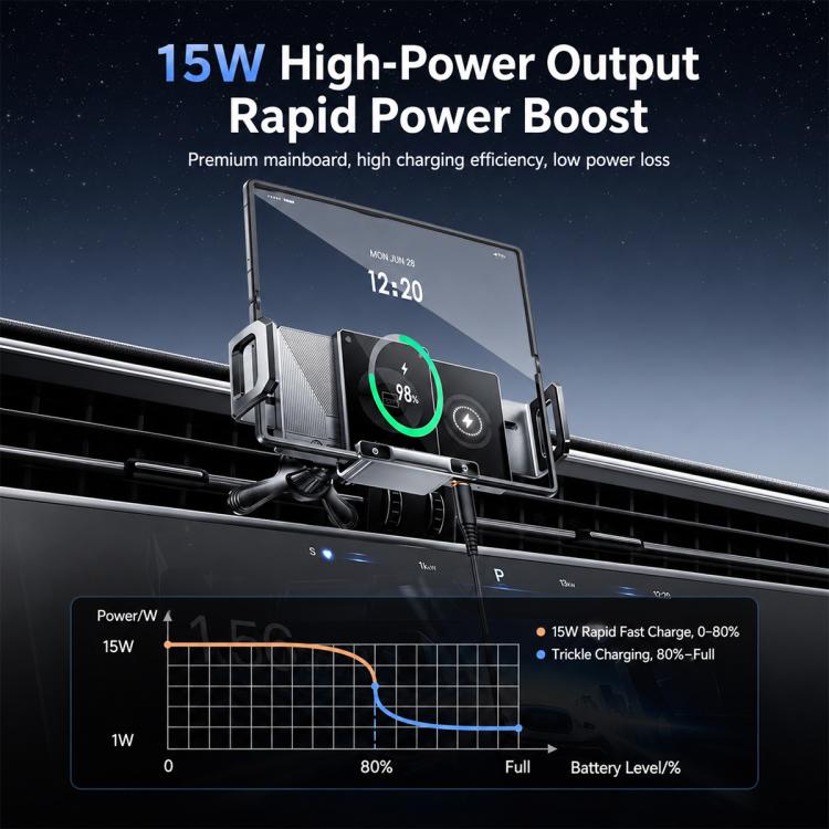 Caricabatterie wireless 15W con bobina regolabile e supporto