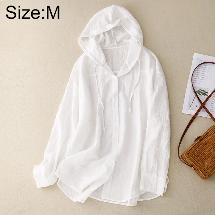 Cappotto leggero in lino a maniche lunghe con cappuccio, ideale per la protezione solare., M, L, XL, 2XL