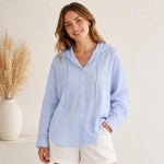 Cappotto leggero in lino con cappuccio protezione solare