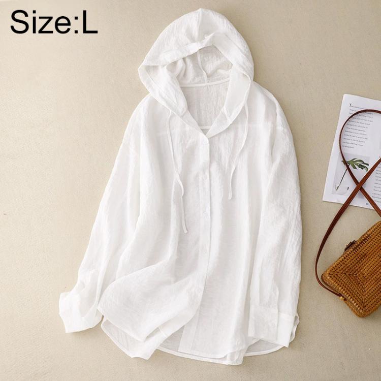 Cappotto leggero in lino a maniche lunghe con cappuccio, ideale per la protezione solare., M, L, XL, 2XL