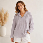 Cappotto leggero in lino con cappuccio protezione solare