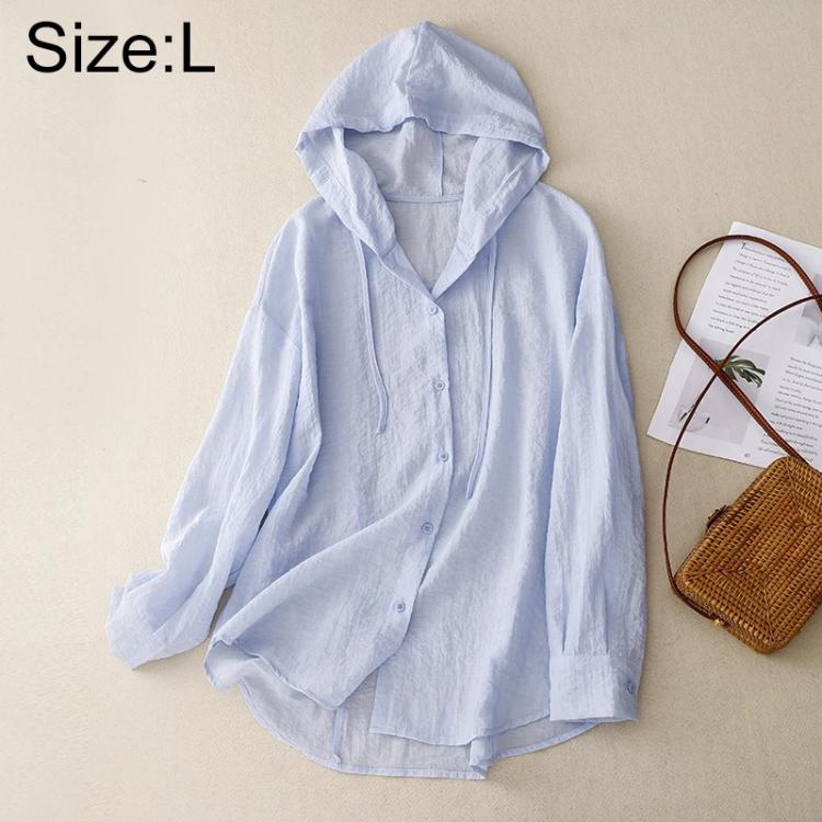 Cappotto leggero in lino a maniche lunghe con cappuccio, ideale per la protezione solare., M, L, XL, 2XL