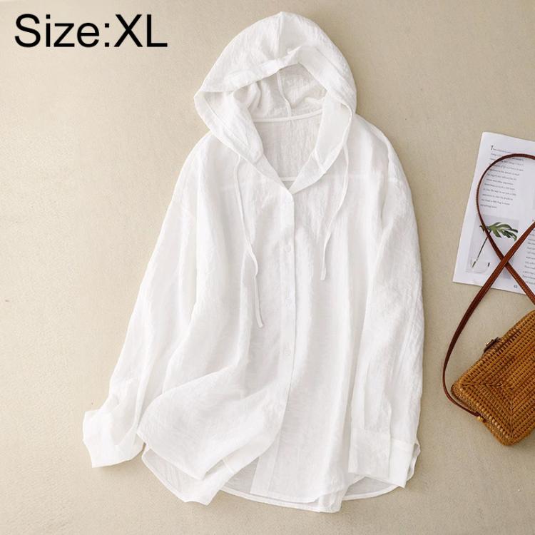 Cappotto leggero in lino a maniche lunghe con cappuccio, ideale per la protezione solare., M, L, XL, 2XL