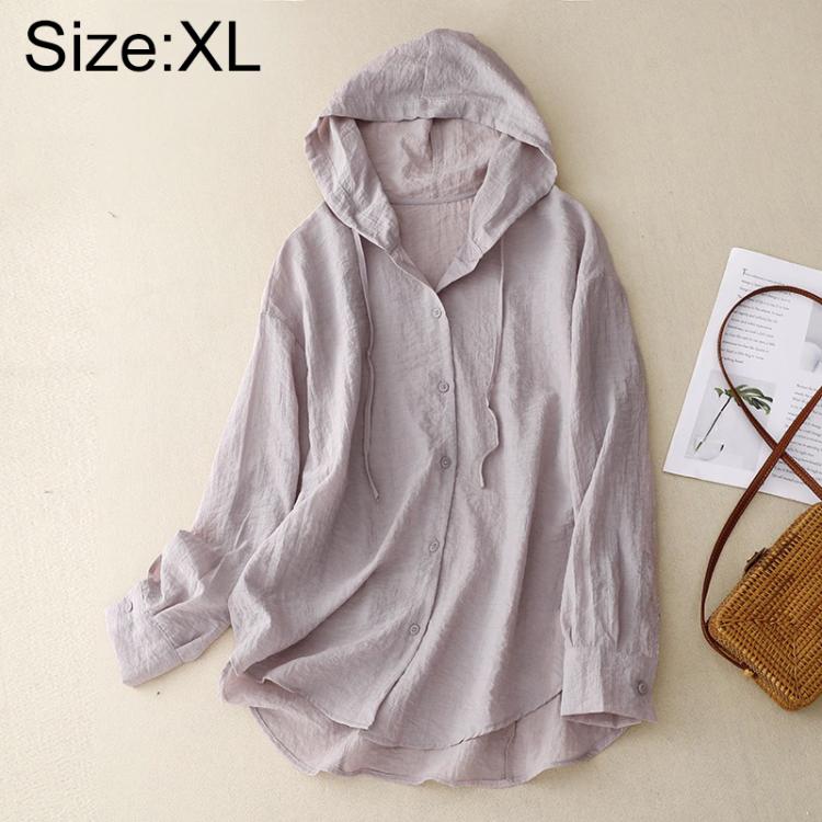 Cappotto leggero in lino a maniche lunghe con cappuccio, ideale per la protezione solare., M, L, XL, 2XL