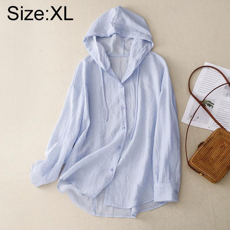 Cappotto leggero in lino a maniche lunghe con cappuccio, ideale per la protezione solare., M, L, XL, 2XL