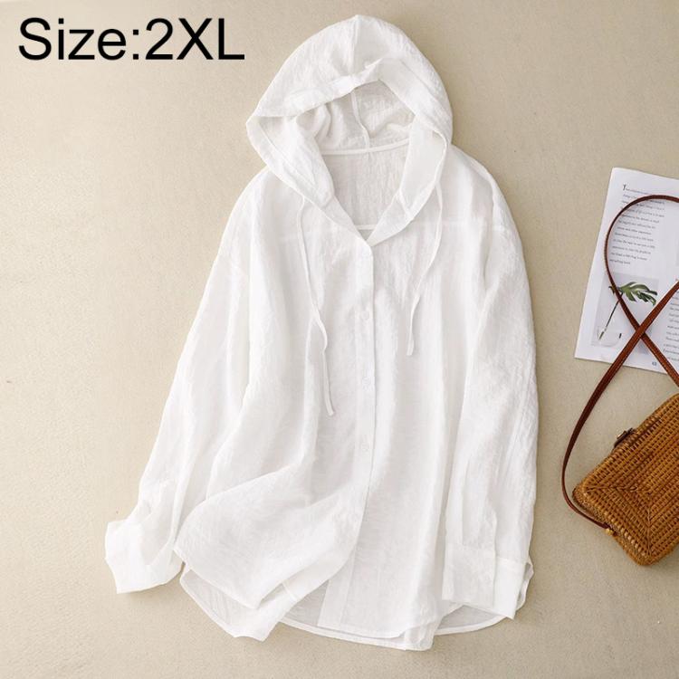Cappotto leggero in lino a maniche lunghe con cappuccio, ideale per la protezione solare., M, L, XL, 2XL