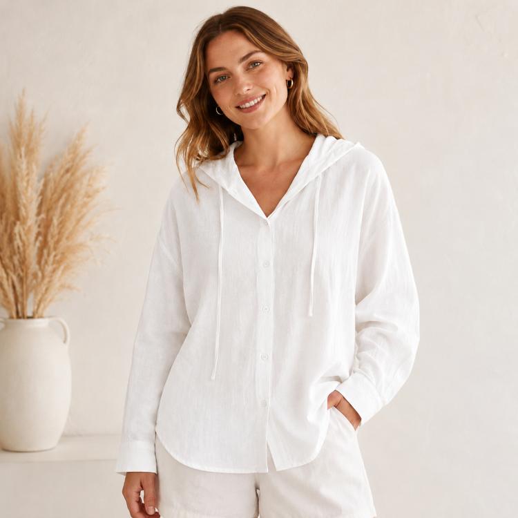 Cappotto leggero in lino con cappuccio protezione solare