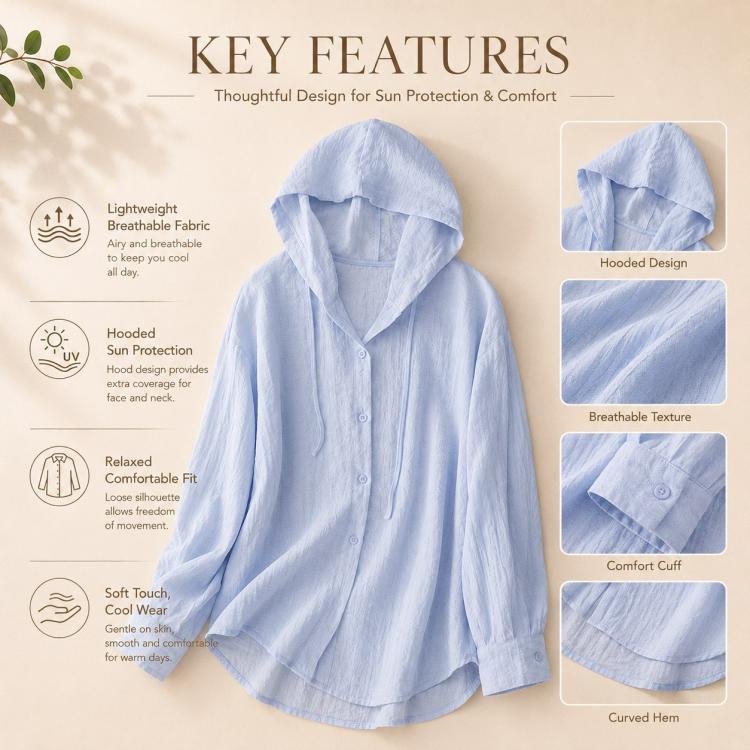 Cappotto leggero in lino con cappuccio protezione solare