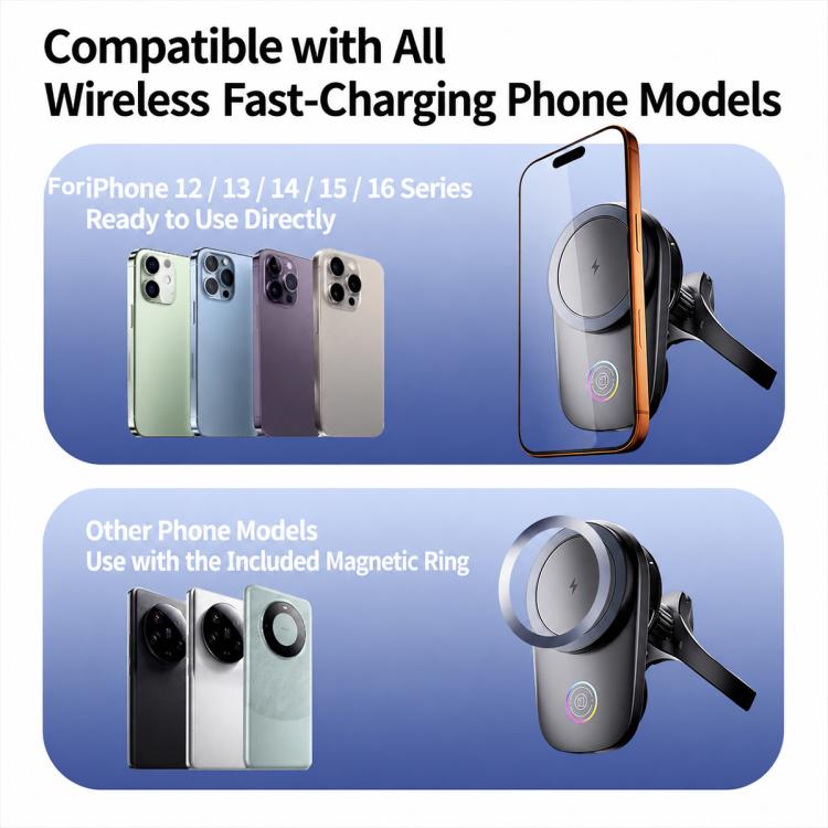 Supporto per telefono da auto con ricarica wireless magnetica rotante T16 per bocchetta dell'aria