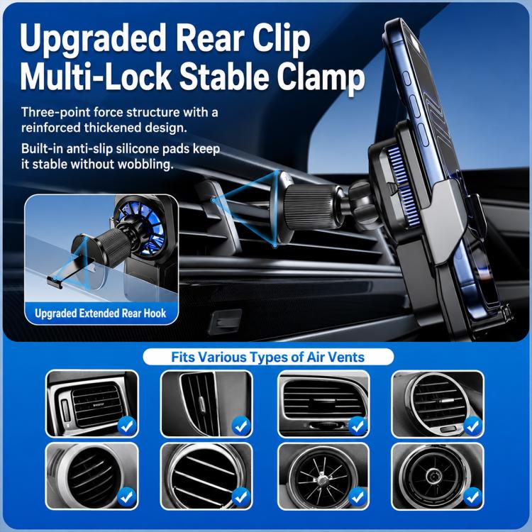Supporto auto con ricarica wireless rapida 15W per bocchette aria