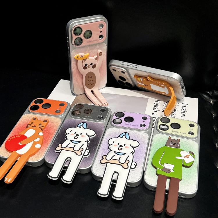 Custodia per telefono con supporto a forma di animale e glitter sfumati, For iPhone 17 Pro Max, For iPhone 17 Pro, For iPhone 17, For iPhone 16 Pro Max